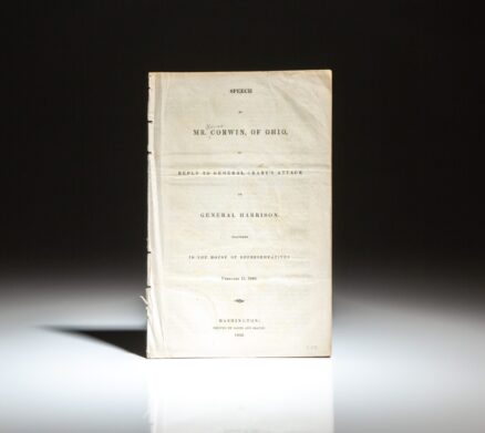 Pamphlet printing of the speech given by Mr. Thomas Corwin in response to General Crary and his words against presidential candidate William Henry Harrison.