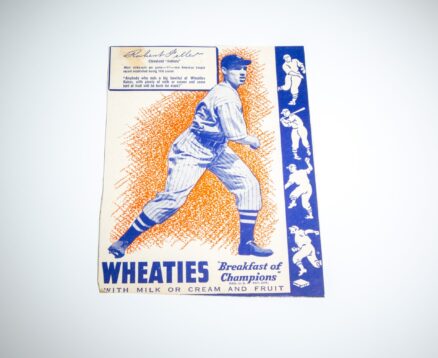 From the private collection of Bob Feller, Wheaties cereal box panel featuring "Robert Feller" of the Cleveland Indians.