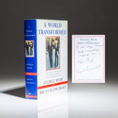 Inscribed to Ohio Governor George Voinovich, first edition of A World Transformed by President George H.W. Bush and Brent Scowcroft.