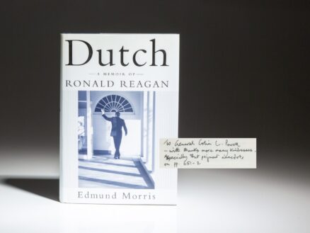 Presentation copy of Dutch: A Memoir of Ronald Reagan by Edmund Morris, inscribed to General Colin L. Powell.