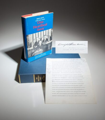 Typed preface by former President Dwight D. Eisenhower for One Heartbeat Away: Presidential Disability and Succession by Senator Birch Bayh. Preface is signed by Eisenhower, with handwritten notes by the editor. Includes copy of the book.