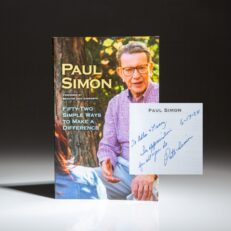 Inscribed to Adlai Stevenson III by Patti Simon, the first edition of Fifty-Two Simple Ways to Make a Difference by Senator Paul Simon.