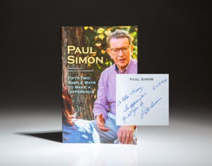 Inscribed to Adlai Stevenson III by Patti Simon, the first edition of Fifty-Two Simple Ways to Make a Difference by Senator Paul Simon.