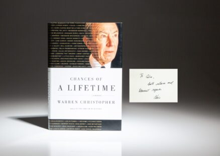 First edition of Chance of a Lifetime by Secretary of State Warren Christopher, inscribed to Secretary of State Colin Powell.