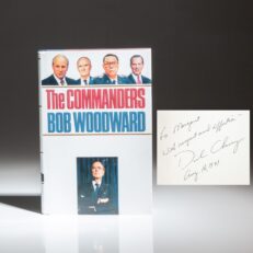 Inscribed by Secretary of Defense Dick Cheney, the first edition of The Commanders by Bob Woodward.