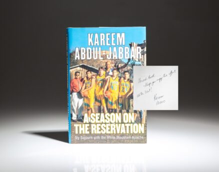 Signed first edition of A Season on the Reservation by Kareem Abdul-Jabbar, with an inscription to the former Chairman of the Joint Chiefs of Staff Colin Powell.