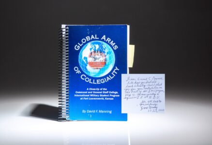 Inscribed to former Secretary of State Colin Powell, the second edition of Global Arms of Collegiality by David F. Manning.