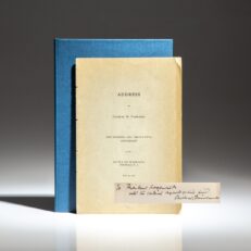 Presentation copy to President Theodore Roosevelt from his future Vice President, Charles W. Fairbanks, the first edition of One Hundred and Twenty-Fifth Anniversary Of The Battle Of Monmouth, June 27, 1903.