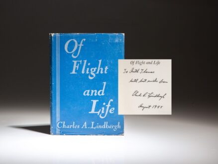 First edition of Charles Lindbergh's Of Flight and Life, inscribed to close family friend Ruth Thomas.