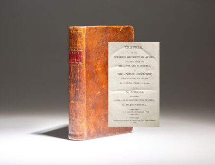 The first American edition of Travels In the Interior Districts of Africa by Mungo Park, published in New York in 1800, with the large fold-out map of Africa.