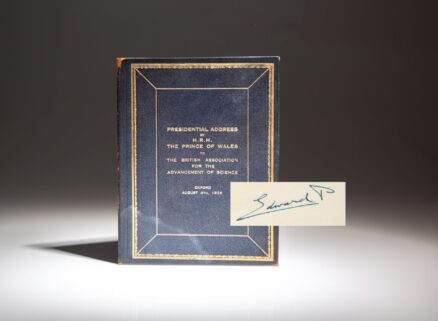 Signed first edition of The Prince of Wales' Presidential Address to The British Association for the Advancement of Science, given August 4th, 1926.