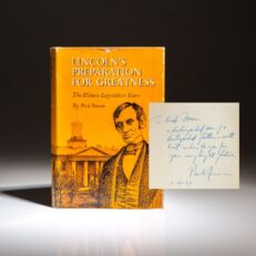 Signed first edition of Lincoln's Preparation for Greatness by Paul Simon.