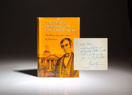 Signed first edition of Lincoln's Preparation for Greatness by Paul Simon.