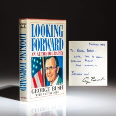 First edition of Looking Forward, inscribed by President George H.W. Bush and First Lady Barbara Bush to her personal assistant, Becky Beach.