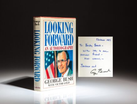 First edition of Looking Forward, inscribed by President George H.W. Bush and First Lady Barbara Bush to her personal assistant, Becky Beach.