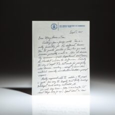 Handwritten letter from James A. Baker III, the Undersecretary of Commerce to Rev. J. Thomas Bagby, the head of St. Martin's Episcopal Church in Houston. Baker was a member of the church, along with President George H.W. Bush and Barbara Bush.