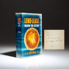 First edition of Lend-Lease: Weapon for Victor by Secretary of State Edward Stettinius Jr., inscribed to Kermit "Kim" Roosevelt, the grandson of President Theodore Roosevelt.