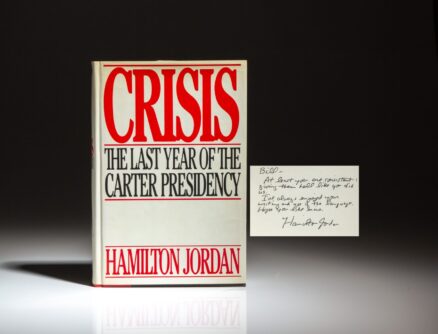 Inscribed to William Safire, the first edition of Crisis: The Last Year of the Carter Presidency by Hamilton Jordan.