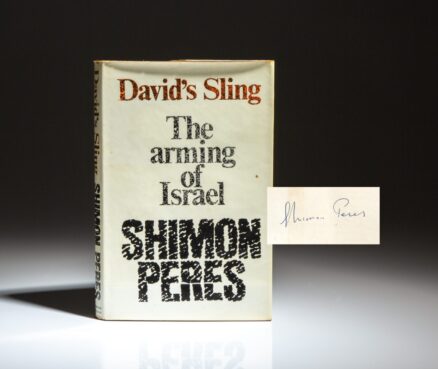 Signed first edition of David's Sling by Shimon Peres.