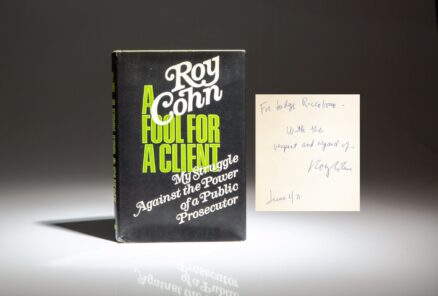 Signed first edition of A Fool for a Client by Roy Cohn, inscribed to Judge Xavier C. Riccobono, Administrative Judge of Supreme Court of New York County.