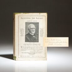 Inscribed first edition of Leavening The Levant by Rev. Joseph K. Greene, published in 1916, with the only known example of the dust jacket. An early first-person history of the Armenian genocide.