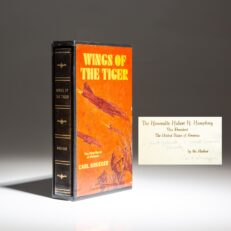 Inscribed to Vice President Hubert H. Humphrey, the limited edition of Wings of the Tiger, a novel by Carl Krueger about the United States Air Force during the Vietnam War.