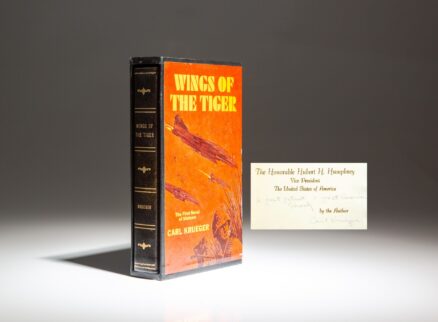 Inscribed to Vice President Hubert H. Humphrey, the limited edition of Wings of the Tiger, a novel by Carl Krueger about the United States Air Force during the Vietnam War.