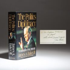 Inscribed to Sheikh Mohamed bin Zayed, the president of the United Arab Emirates, the first edition of The Politics of Diplomacy by James A. Baker III.