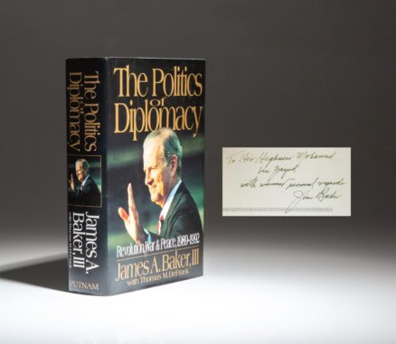 Inscribed to Sheikh Mohamed bin Zayed, the president of the United Arab Emirates, the first edition of The Politics of Diplomacy by James A. Baker III.