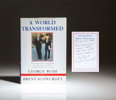 Inscribed to General Colin Powell, first edition of A World Transformed by President George H.W. Bush and Brent Scowcroft.