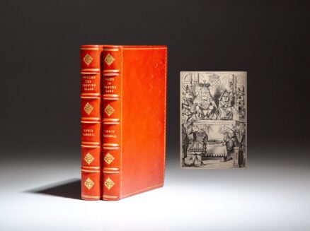 Uniformly bound in red morocco, an early edition of Alice's Adventures in Wonderland with the first edition of Through the Looking-Glass by Lewis Carroll.