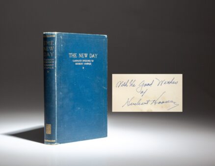 Signed first edition of The New Day: Campaign Speeches of Herbert Hoover, published by Stanford University in 1928.