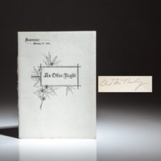 Souvenir monograph signed by Ohio Gov. William McKinley, An Ohio Night: Proceedings Of The Ohio Society Of New York, February 13, 1893. This monograph was presented to members of the Ohio Society at the following years dinner, where Gov. William McKinley was the featured speaker at the occasion.