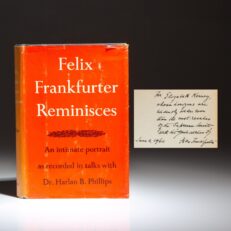 First edition of Felix Frankfurter Reminisces: Recorded In Talks With Dr. Harlan B. Phillips and inscribed by Justice Frankfurter.