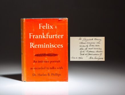 First edition of Felix Frankfurter Reminisces: Recorded In Talks With Dr. Harlan B. Phillips and inscribed by Justice Frankfurter.