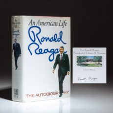 First edition of An American Life, the autobiography of President Ronald Reagan, signed on the Reagan Library bookplate.