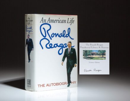 First edition of An American Life, the autobiography of President Ronald Reagan, signed on the Reagan Library bookplate.