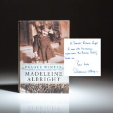 Inscribed to Senator Richard Lugar, the first edition of Prague Winter by Madeleine Albright.