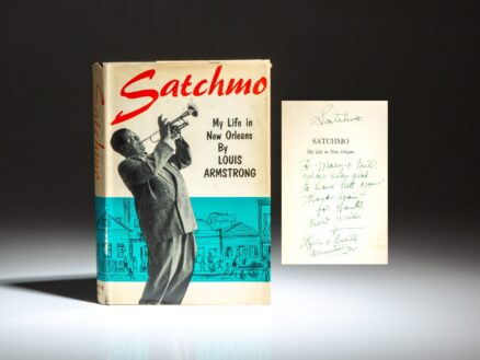 Signed first edition, second printing of Satchmo by New Orleans jazz legend, Louis Armstrong.