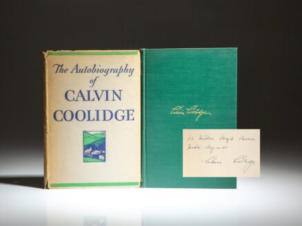 The first edition of The Autobiography of Calvin Coolidge, signed by President Coolidge.