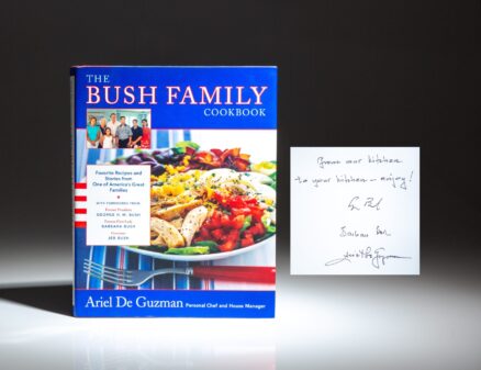 The first edition of The Bush Family Cookbook, inscribed by the author, former president George H.W. Bush and Barbara Bush.