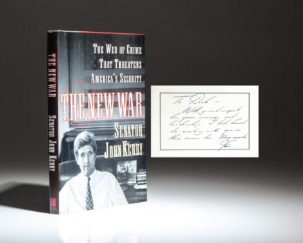 Inscribed to Senator Richard Lugar, the first edition of The New War by Senator John Kerry.