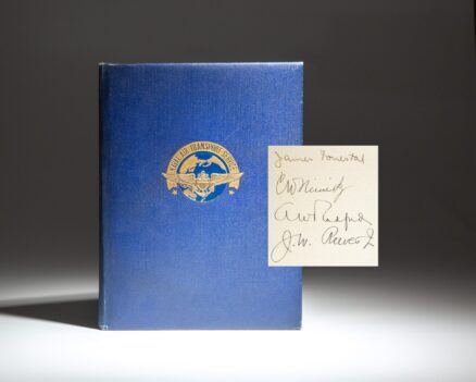 Limited edition of Operation Lifeline: History and Development of the Naval Air Transport Service, signed by Forrestal, Nimitz, Radford and Reeves.