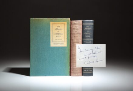 The Memoirs of Cordell Hull, inscribed by the United States Secretary of State Cordell Hull to the future Prime Minister of Great Britain, Anthony Eden.