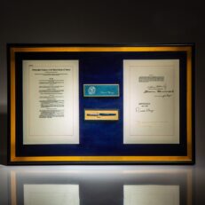 Presidential bill signing pen from President Ronald Reagan, when signing the National Foundation on the Arts and the Humanities Act Amendments of 1983. Includes an inscription from President Ronald Reagan to Frank Hodsoll, the Chairman of the National Endowment for the Arts.