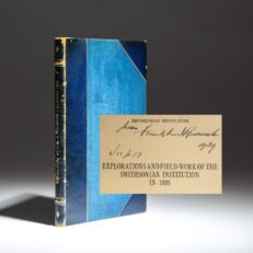 Inscribed by President Franklin D. Roosevelt, Explorations and Field-Work Of The Smithsonian Institution in 1938, a limited publication from the Smithsonian Institution, with descriptions of The Presidential Cruise of 1938 to the Galapagos Island.