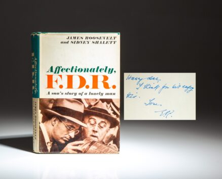 Inscribed by the wife of the "lonely man," First Lady Eleanor Roosevelt, the first edition of Affectionately, F.D.R., A Son's Story of a Lonely Man by James Roosevelt and Sidney Shalett.