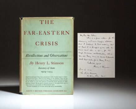 The Far-Eastern Crisis by Secretary of State Henry L. Stimson, inscribed to The Right Honorable Anthony Eden of Great Britain upon his visit to the United States in 1938.