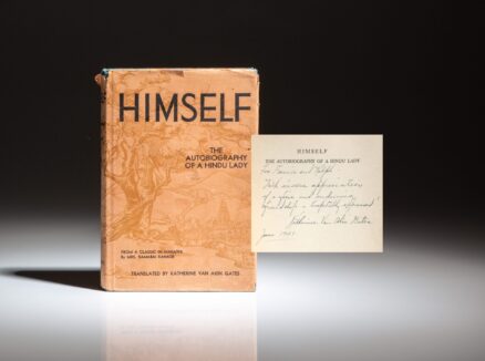 Signed first edition of Himself: The Autobiography of a Hindu Lady by Ramabai Ranade, translated by Katherine Van Akin Gates. From the original Marathi title of Amachya Ayushyatil Kahi Athavani.